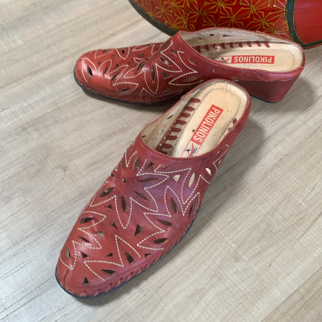 Italian Leather Mules, Beautifully Embroidered